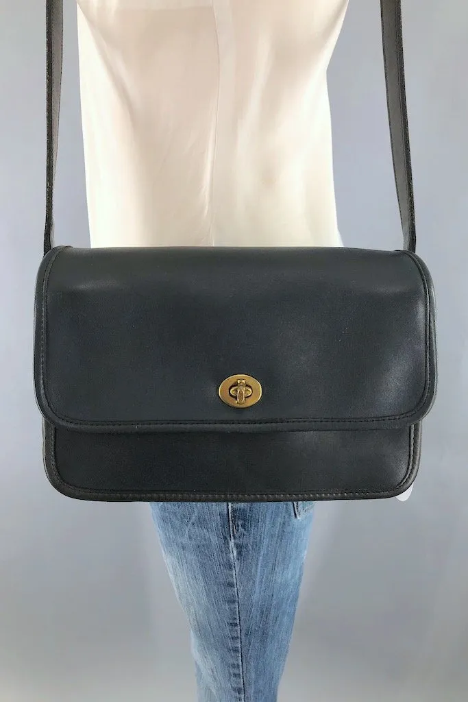 Vintage Coach Black Leather Crossbody Bag