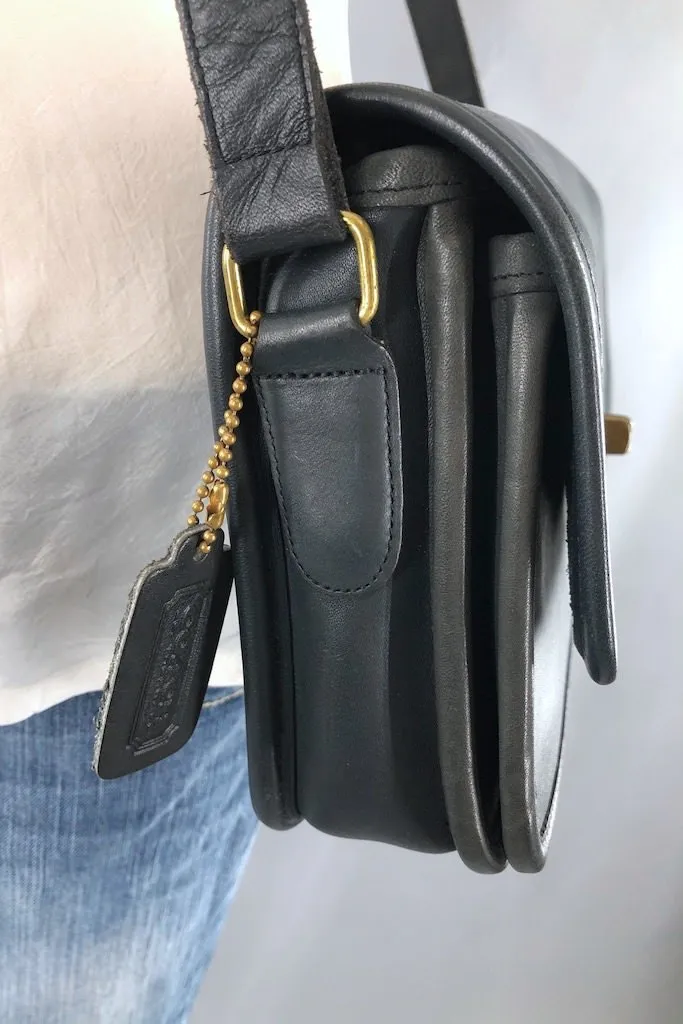 Vintage Coach Black Leather Crossbody Bag