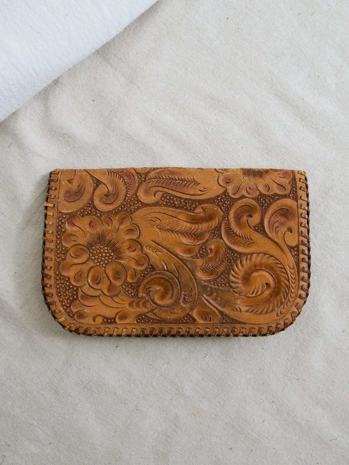 Vintage Tooled Leather Clutch Bag