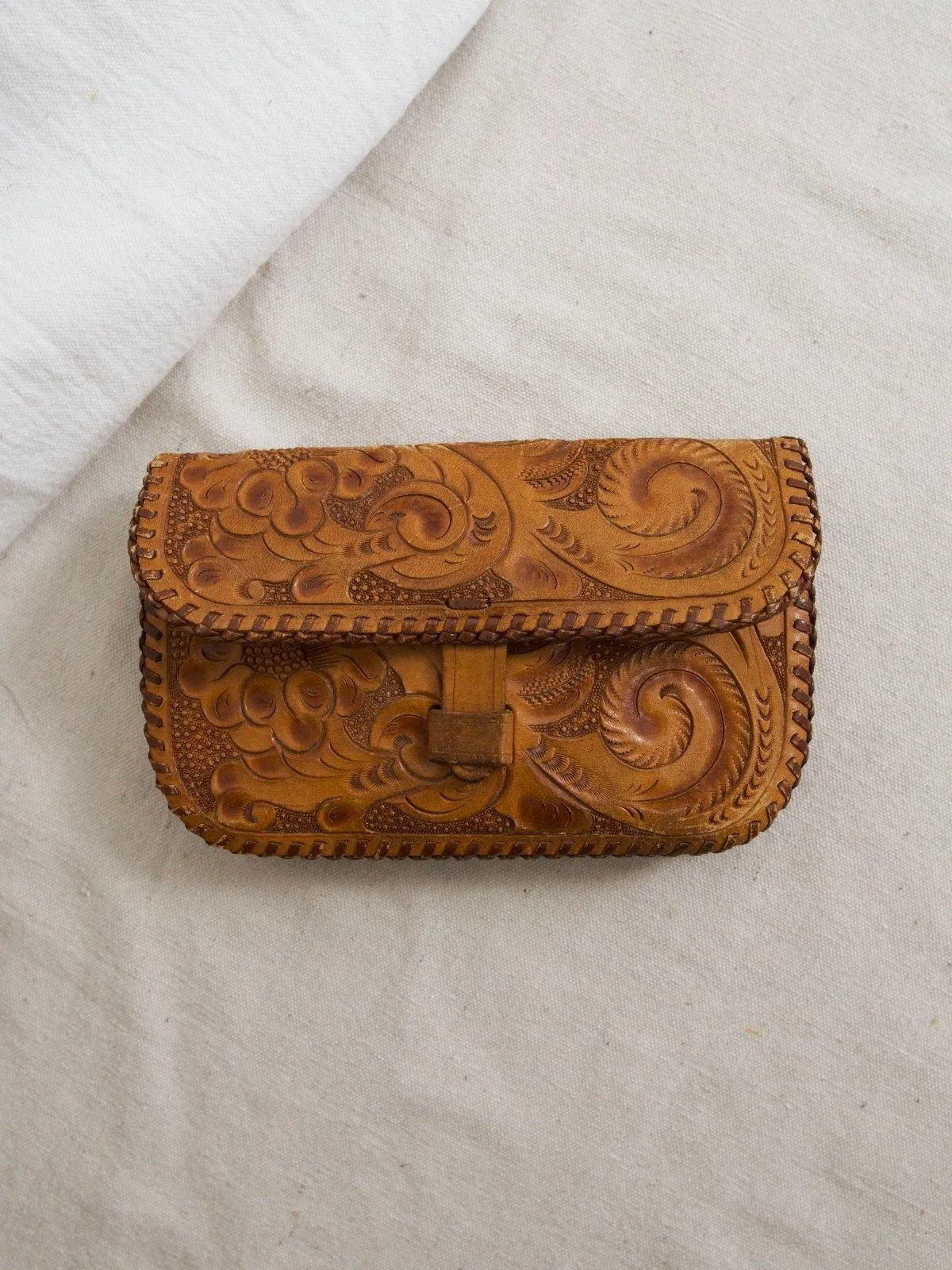 Vintage Tooled Leather Clutch Bag