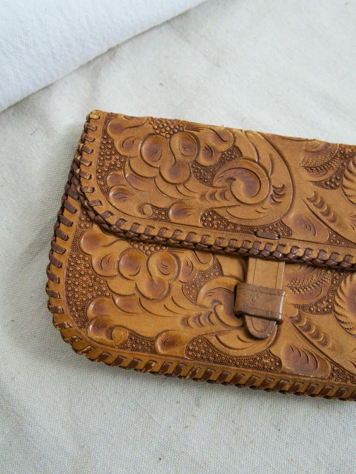 Vintage Tooled Leather Clutch Bag