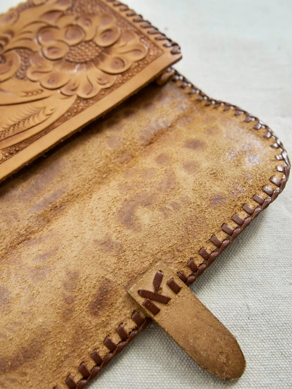 Vintage Tooled Leather Clutch Bag