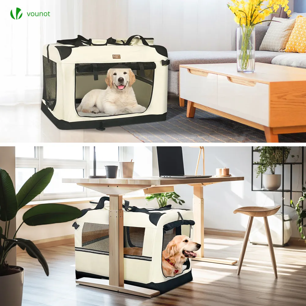 VOUNOT Pet Carrier Bag Portable Foldable Dog Cat Travel Carrier Bag, 3 Entry Doors, Breathable Mesh and Padded Handles, XL Beige