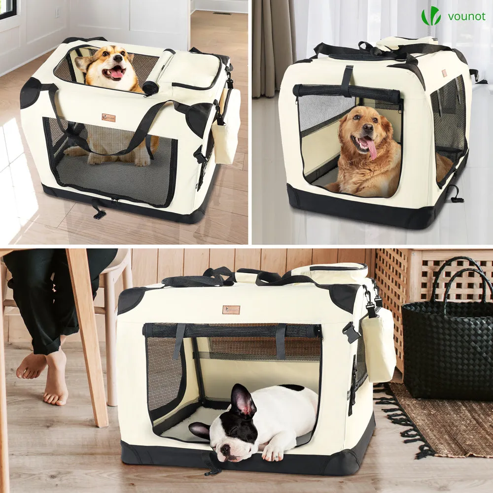 VOUNOT Pet Carrier Bag Portable Foldable Dog Cat Travel Carrier Bag, 3 Entry Doors, Breathable Mesh and Padded Handles, XL Beige