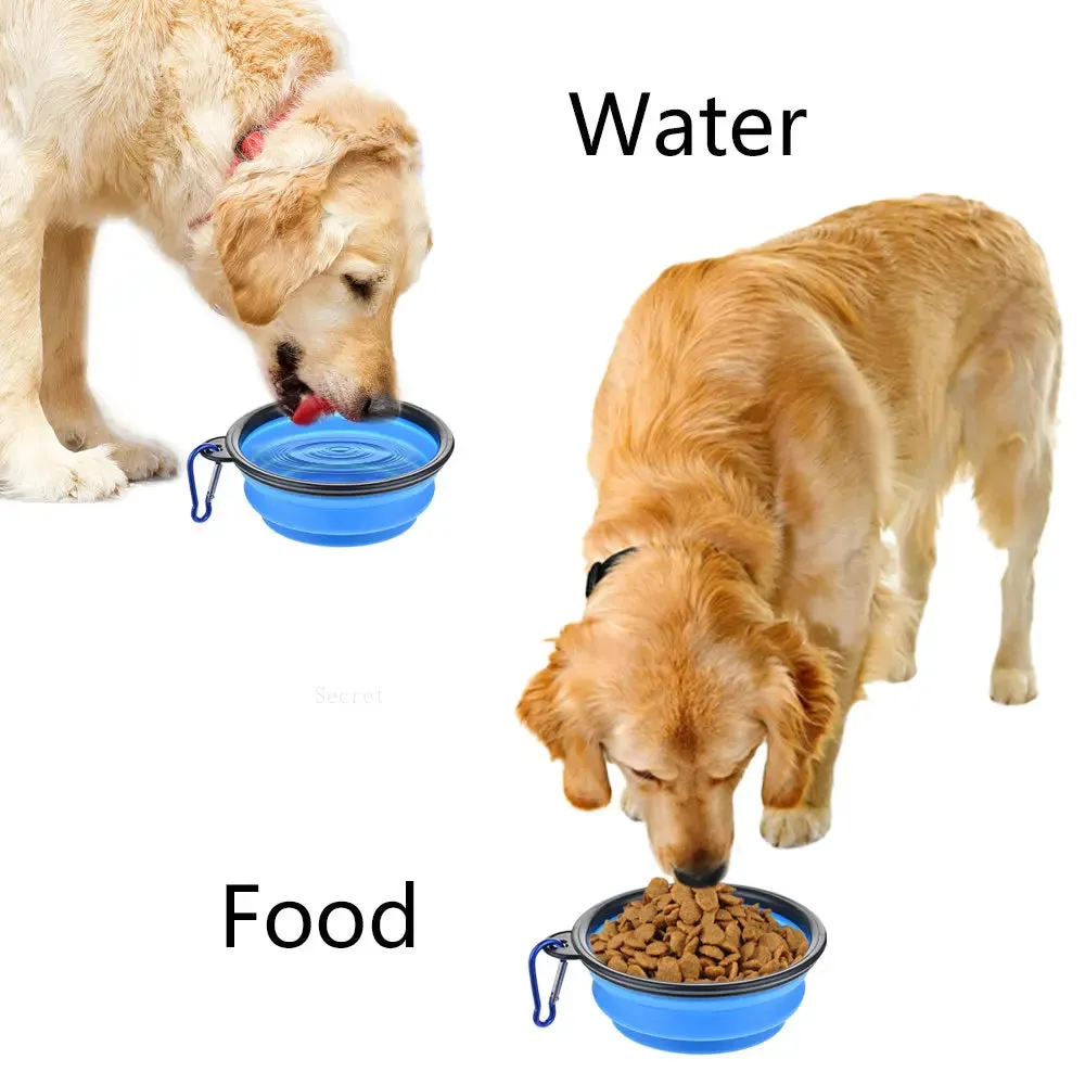 Water Food Bowl for Dogs Cats Collapsible Silicone with Carabiner Clip