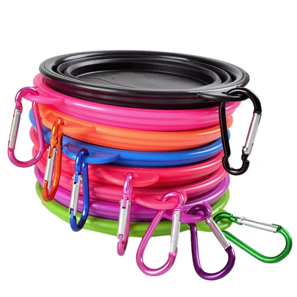 Water Food Bowl for Dogs Cats Collapsible Silicone with Carabiner Clip