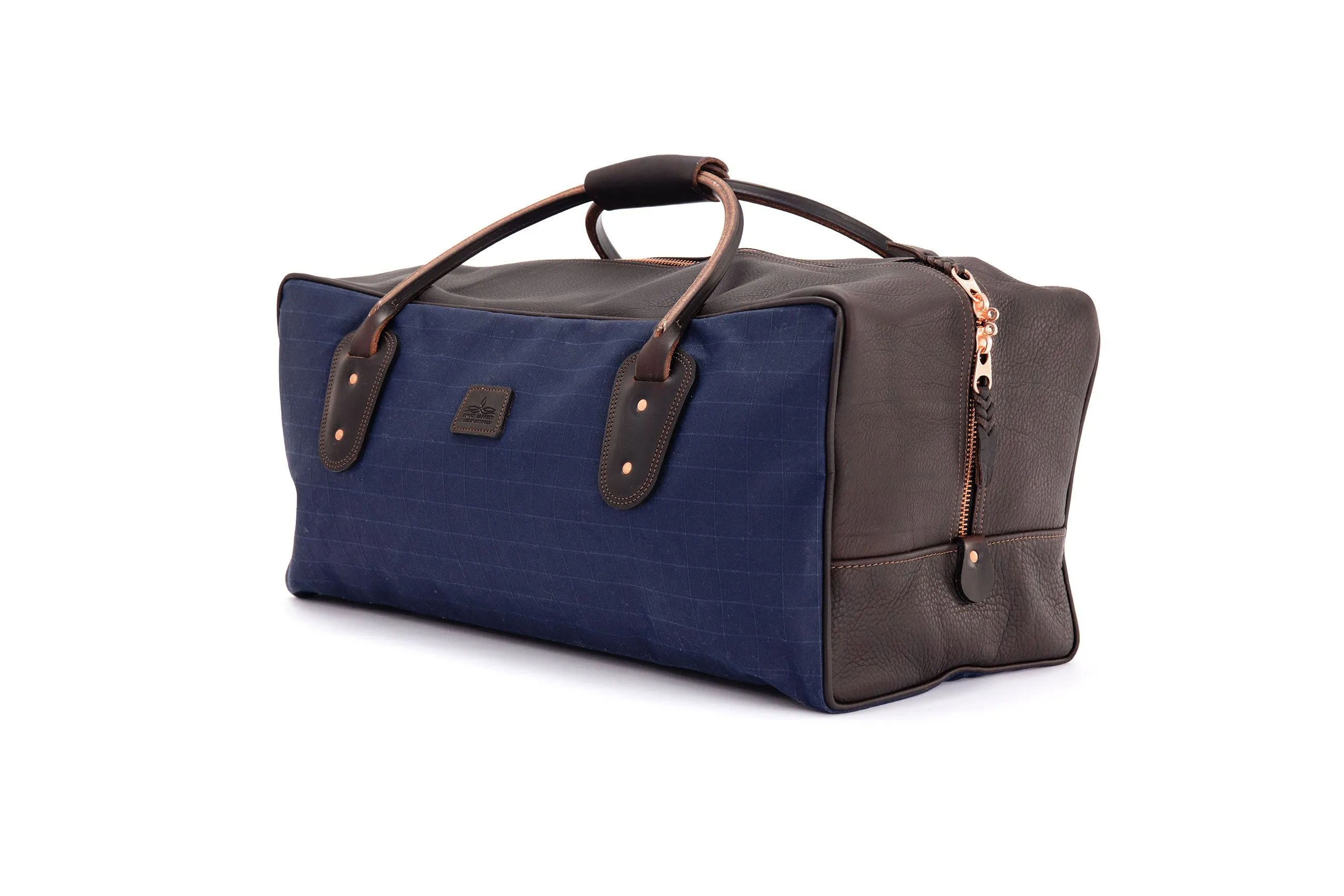 Weekender Travel Bag - Navy Canvas with Chocolate Leather Trim