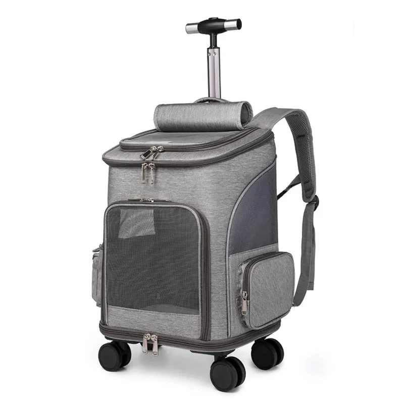 Whisker Wheels: Portable Folding Pet Trolley Backpack - Travel with Ease!