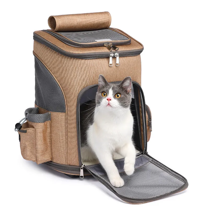 Whisker Wheels: Portable Folding Pet Trolley Backpack - Travel with Ease!