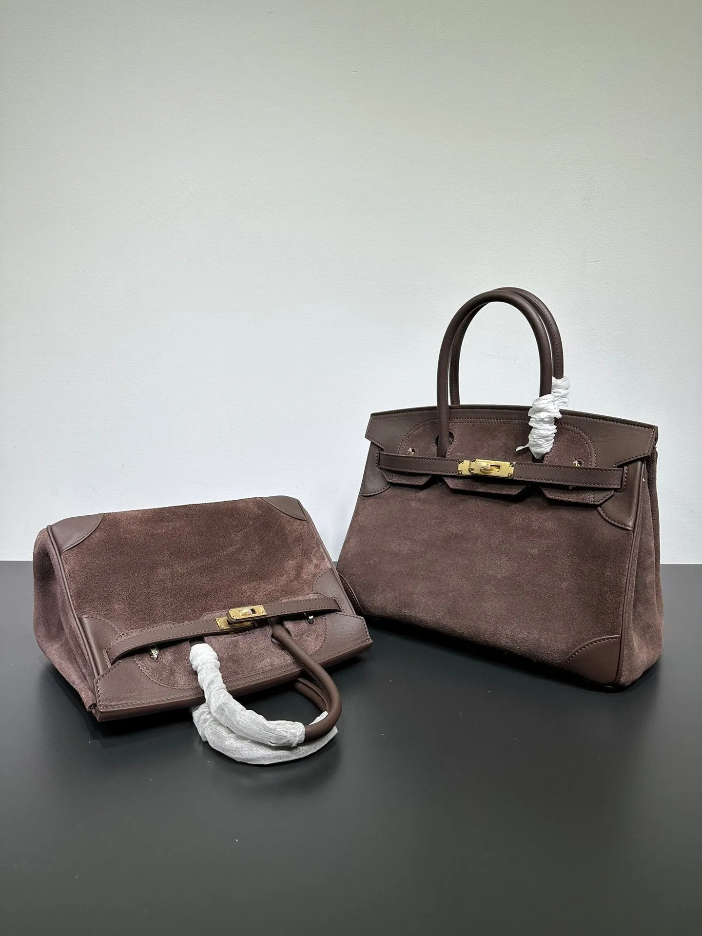 Womens Suede Leather Padlock  Top Handle Bag Brown