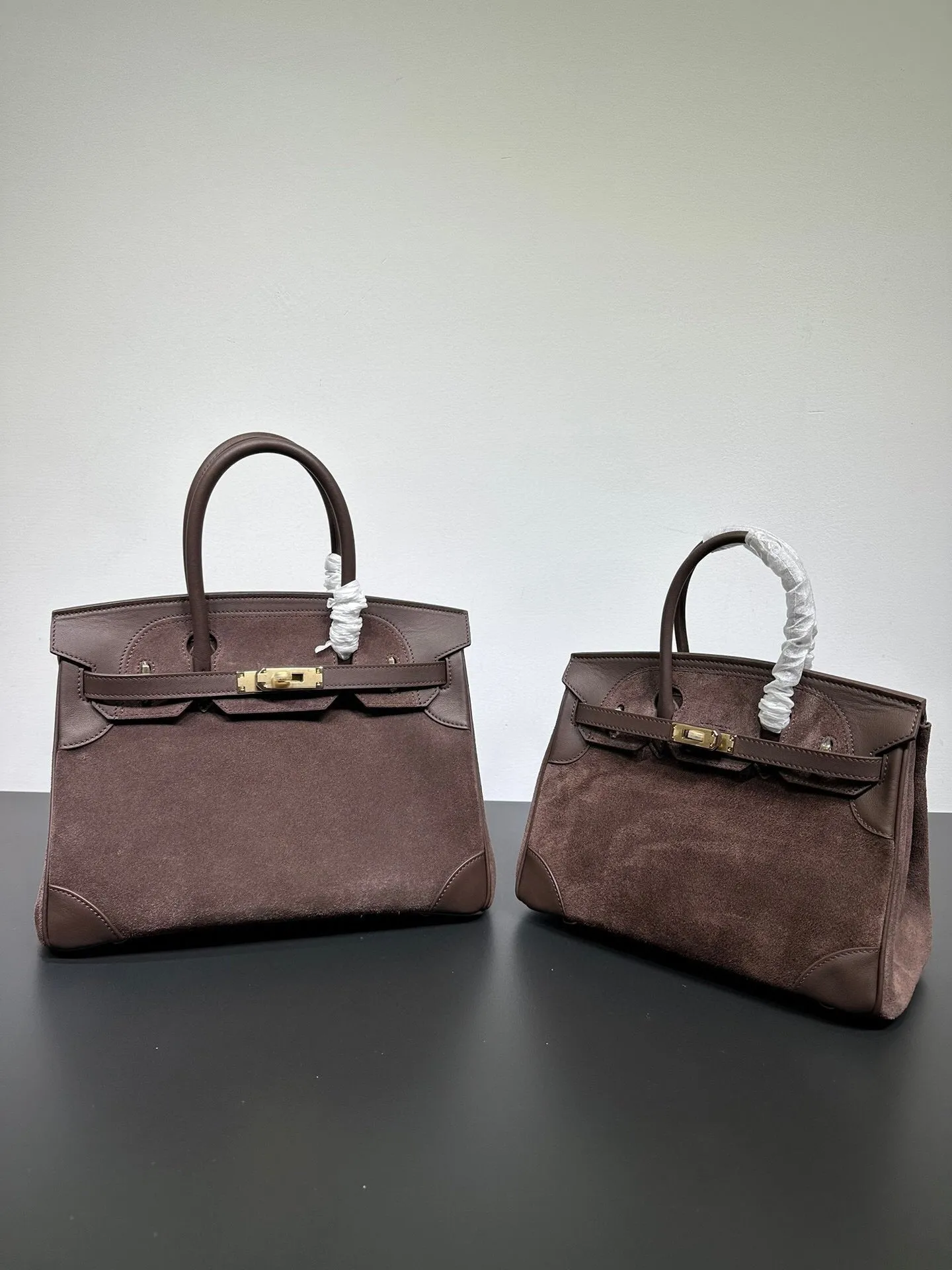 Womens Suede Leather Padlock  Top Handle Bag Brown