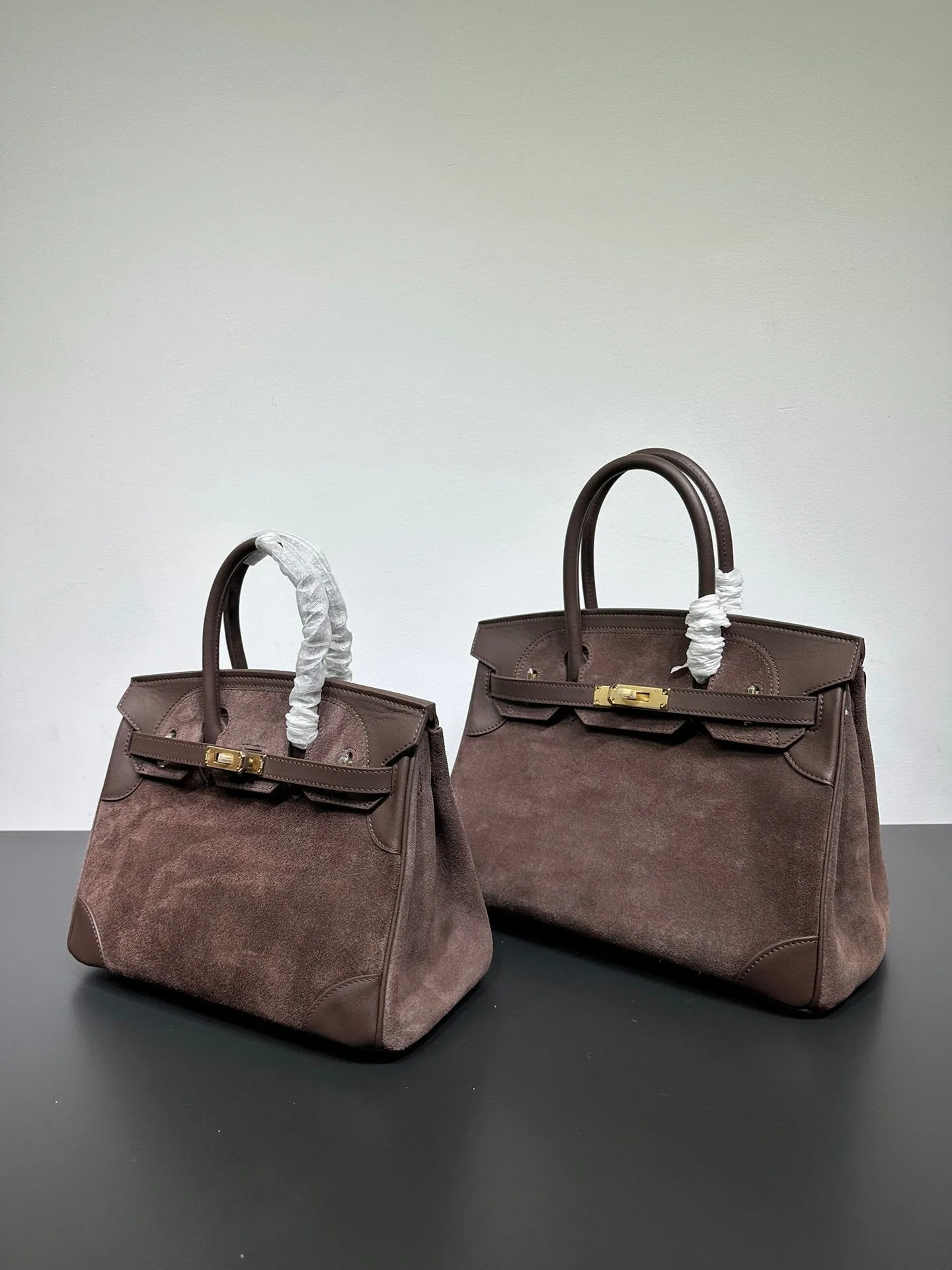 Womens Suede Leather Padlock  Top Handle Bag Brown