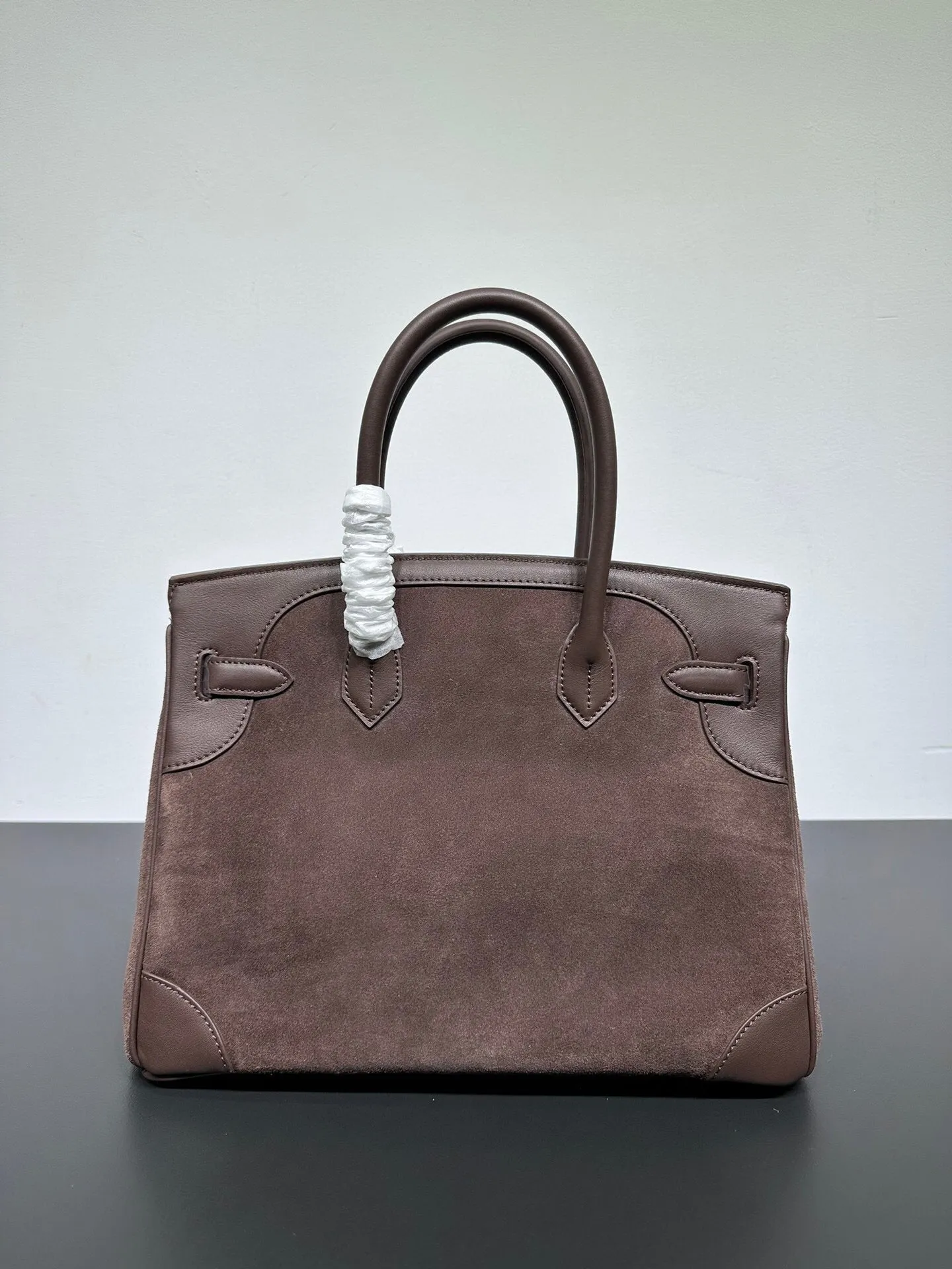 Womens Suede Leather Padlock  Top Handle Bag Brown