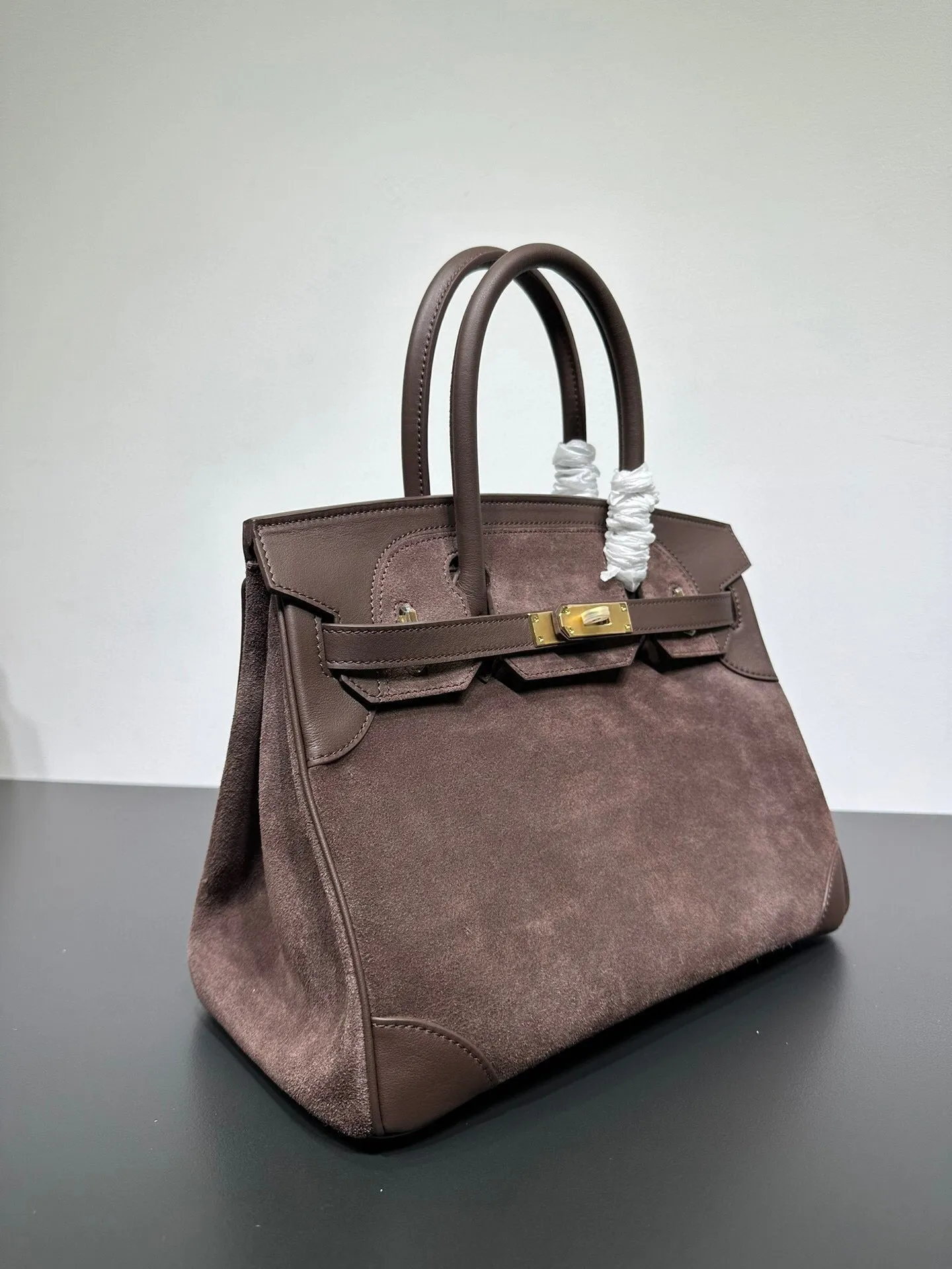 Womens Suede Leather Padlock  Top Handle Bag Brown